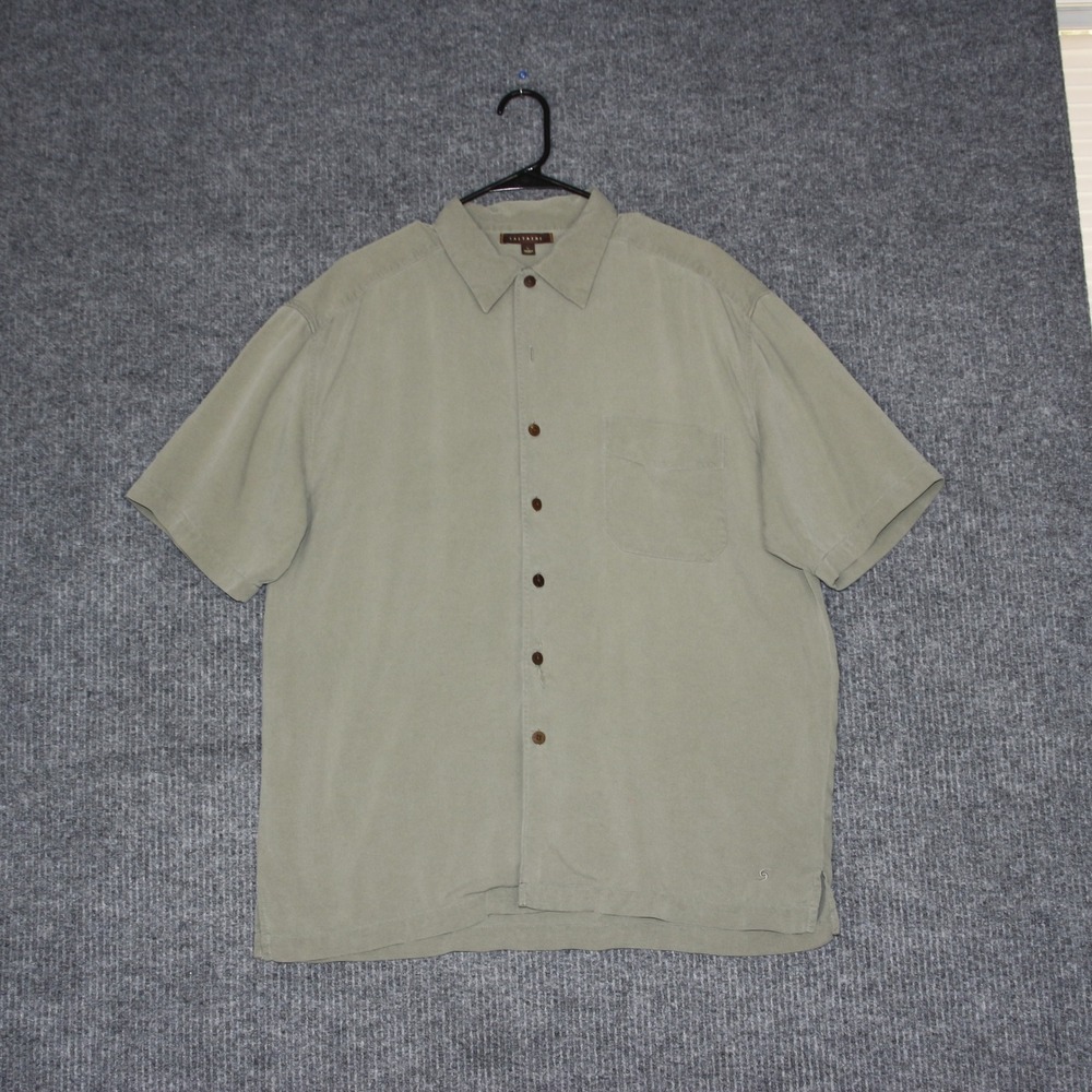 SALTAIRE Mens Silk Short Sleeve‎ Button Down Shirt Size L Solid Green Casual